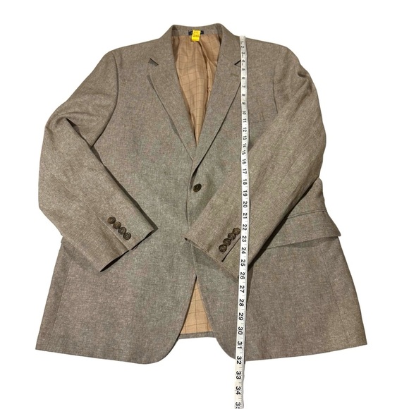 Stafford Mens Natural Brown 2 Button Linen Sports Jacket Size 44R Summer Wedding - Picture 12 of 16